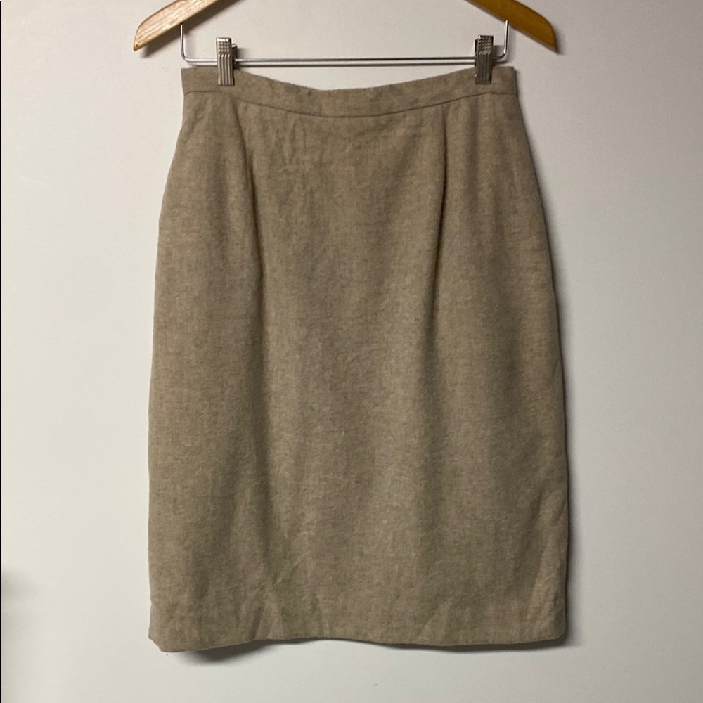 VINTAGE Classic Tan Pencil Skirt for Women Wool